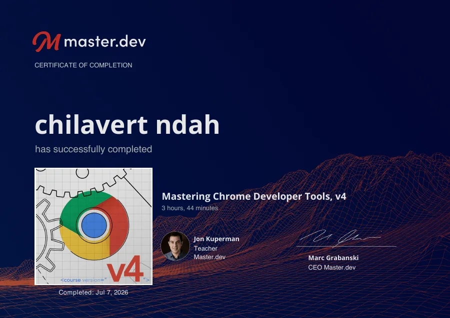 Mastering Chrome Developer Tools, v4 certificate