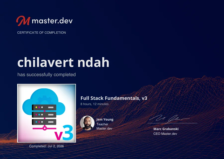 Full Stack Fundamentals, v3 certificate