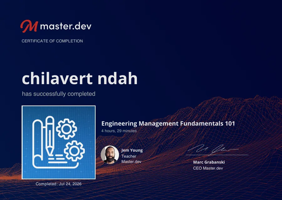 Engineering Management Fundamentals 101 certificate