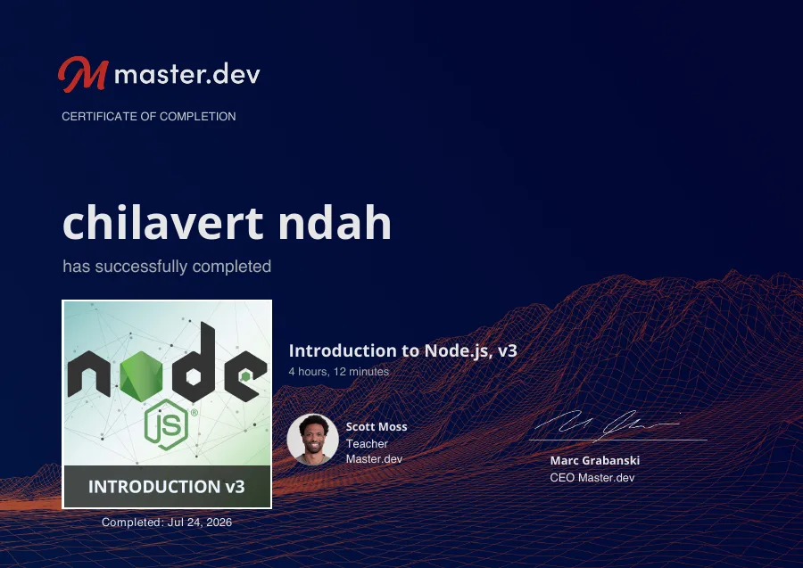 Introduction to Node.js, v3 certificate