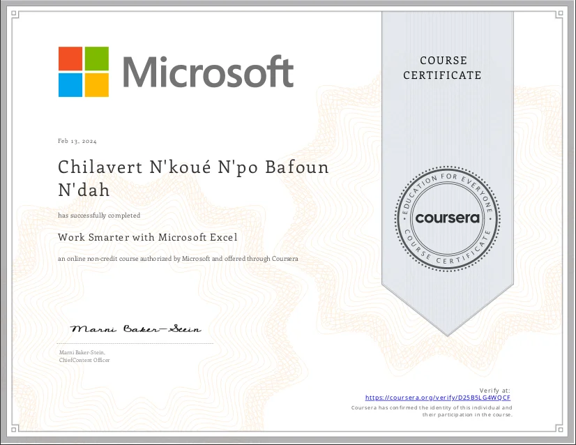 Microsoft Excel certificate