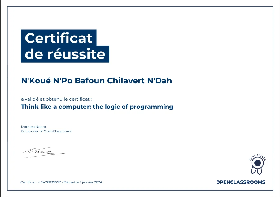 Think Like a Computer certificate