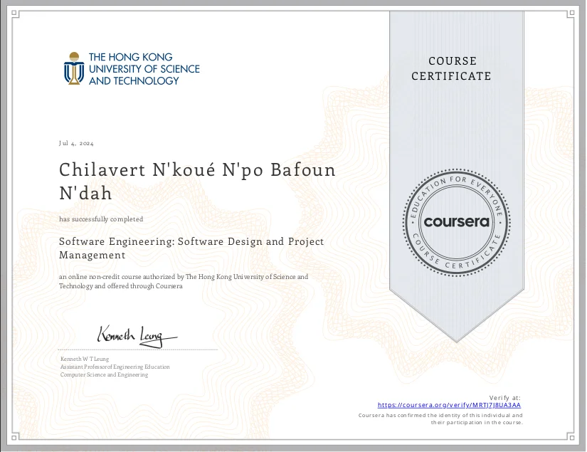 Software Design and Project Management certificate